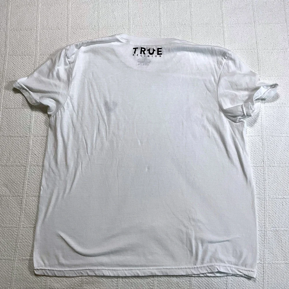 True Religion Mens White Crew Neck Short Sleeve‎ T Shirt Buddha Logo Size Large